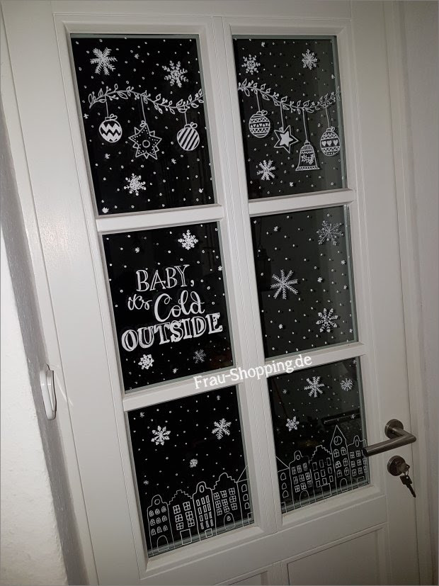 Weihnachtliche Fensterbilder mit Kreidestift