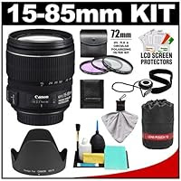 Canon EF-S 15-85mm f/3.5-5.6 IS USM Zoom Lens with 3 UV/FLD/CPL Filters + Hood + Pouch + Accessory Kit for EOS 60D, 7D, Rebel T3, T3i, T4i Digital SLR Cameras