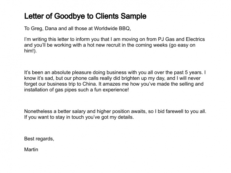 client goodbye letter of Letter Goodbye