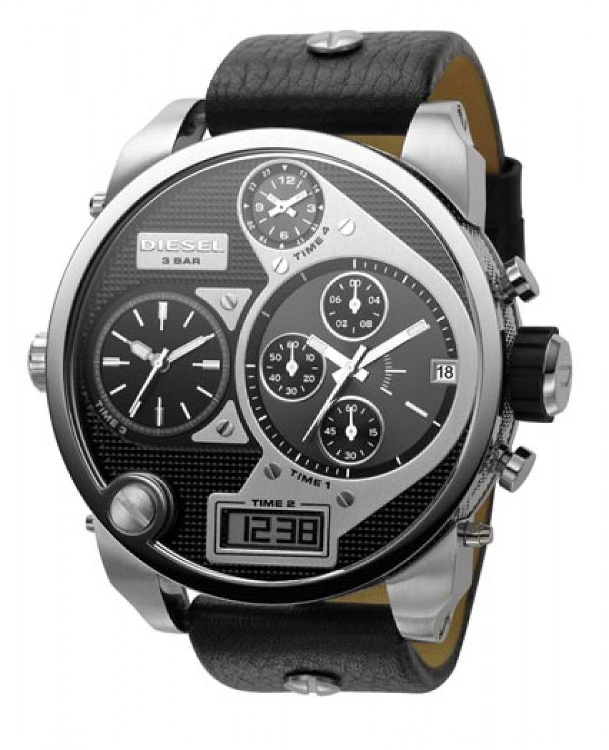Diesel Watches Men's Black SBA Oversized Ana-Digi Black and Silver ...