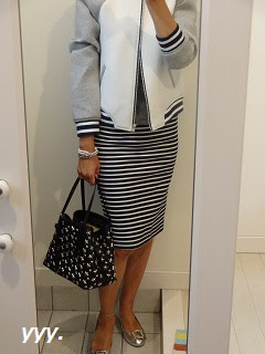Enjoy やーっこのアラフォーライフ ファッション ライフスタイル 今日コーデ ボンディングｊｋ Rxmance霜降りｔ Deuxieme Classeペンシルｓｋ ジミーチュウ