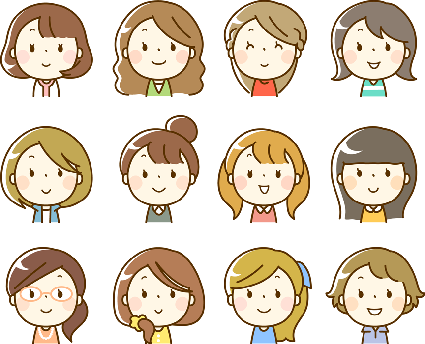 フリーイラスト 12人の女性のセットでアハ体験 Gahag 著作権フリー写真 イラスト素材集