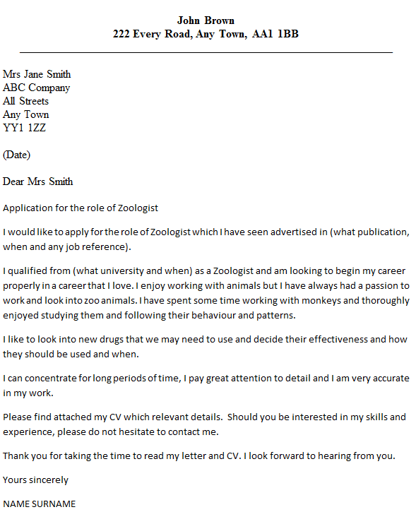 Zoologist Cover Letter Example - icover.org.uk