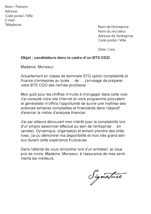 Lettre De Motivation Bts Comptabilité Gestion En Alternance