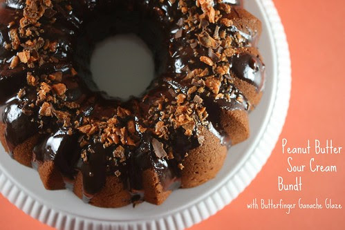 Peanut Butter-Sour Cream Bundt Cake with Butterfinger Ganache Glaze - I Like Big Bundts 2010