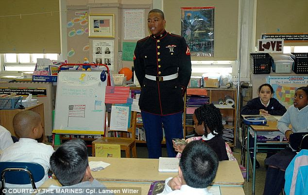 Starting young: Thomas said he spent time recruiting Marines, though now he and both his parents who 'have 20+ years' experience each are looking for other work
