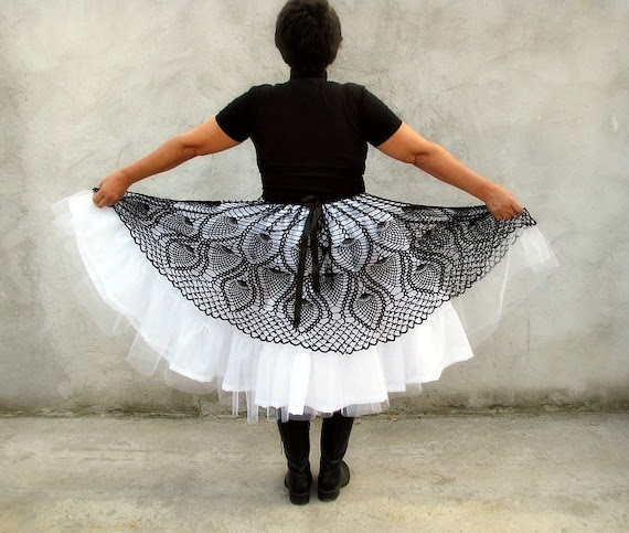 Unique Tutu crochet  Skirt  Black and white (plus size)L...xL fit to... xxxxL