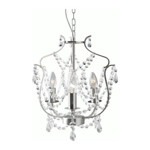 KRISTALLER Chandelier, 3-armed IKEA The height is easy to adjust by using the S-hook or cutting the chain.