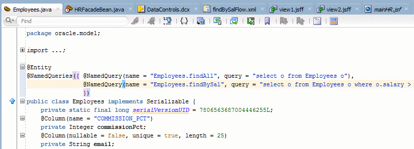 The Entity bean java code