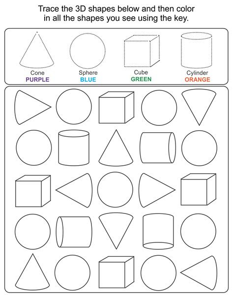  3d shape worksheet kindergarten