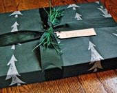 hand painted wrapping paper silver christmas trees on green paper