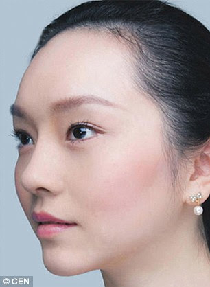 Lin Wen, a 21-year-old senior student, pictured after surgery - she had a nose job, Botox injections, double eyelid surgery and received eyelash extensions and colored contacts