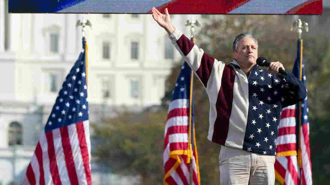 Daily Show host Jon Stewart addresses the crowd at his Rally to Restore Sanity And/Or Fear in Washington, D.C., in 2010.