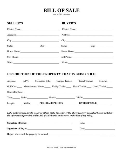 Printable Sample Champer Bill of Sale Form | Bill of sale