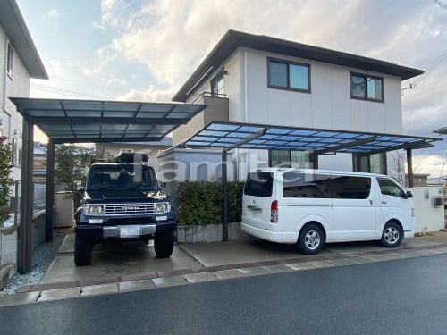 施工例カーポート１台 単棟 Lixil ネスカｆ フラット屋根 カーポート１台 延長 1 5台縦連棟 Lixil ネスカｆ フラット屋根 現場番号