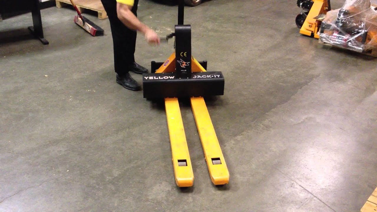 Yellow Jack-It Adjustable Fork Pallet Truck - YouTube