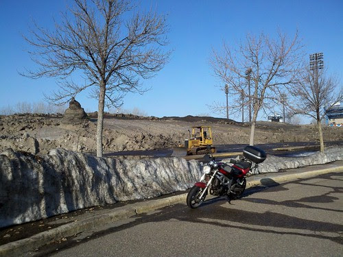 Massive snow pile at St. Paul Saints Stadium