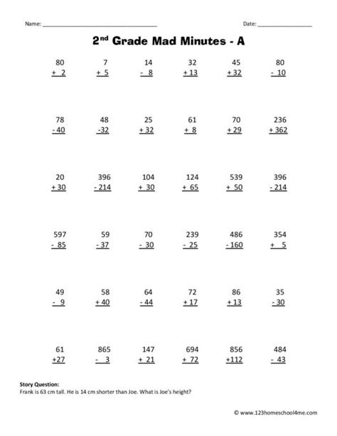 Our free printable math worksheets for grade 2 can be used in . free printable 2nd grade math minutes worksheets pdf