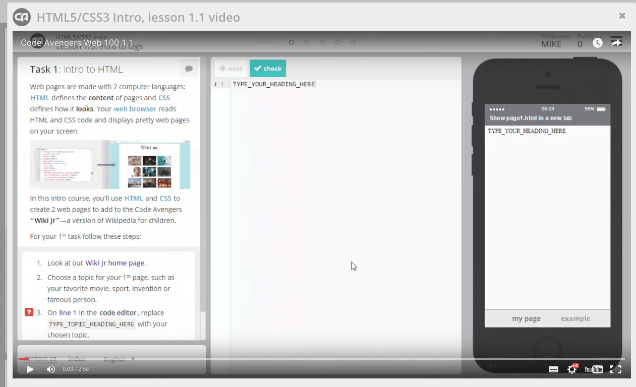 HTML5 CSS3 Intro.1.1 Code Avengers