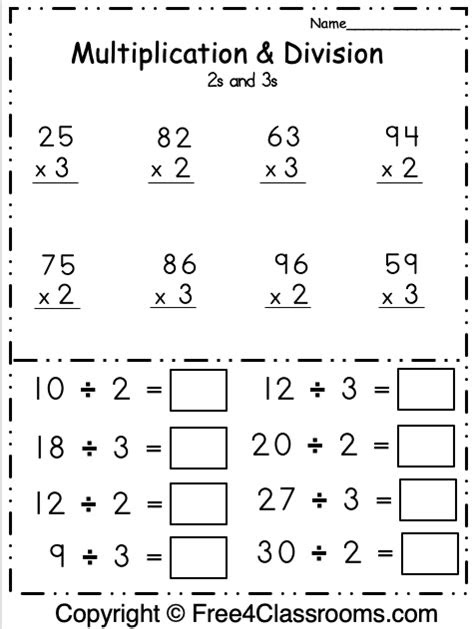 A number's multiples include the number itself plus the numbers that are divisible by it without leaving a remainder. free multiplication and division 2 digit math worksheet free4classrooms