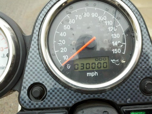 My SV650 at 30,000 on the banks of the Mississippi River