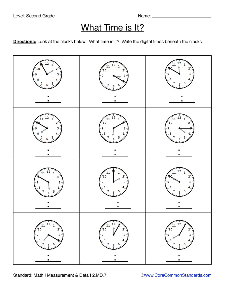 Common Core Worksheet – 2.MD.7 | Free Worksheets