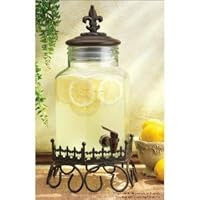 Fleur De Lis Hexagonal Glass And Metal Drink Dispenser
