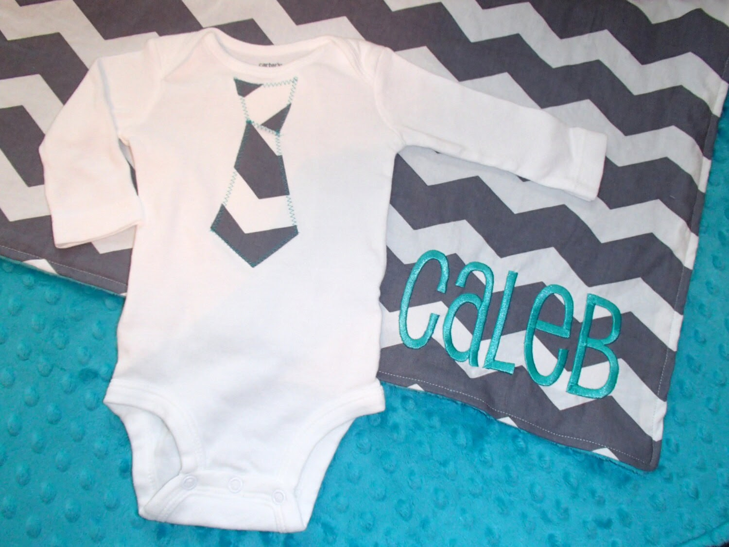 Personalized Minky Blanket and Tie Bodysuit gift set