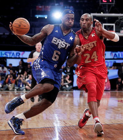 kobe bryant dunks on lebron james all star. kobe bryant dunks on lebron