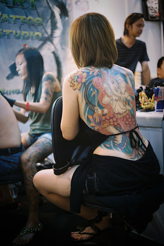 Elephant Tattoo on Hinder Asian Woman 