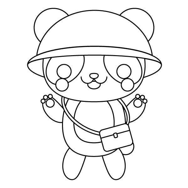 塗り絵に最適な白黒でかわいい保育 幼稚園児パンダの無料イラスト 商用フリー オイデ43