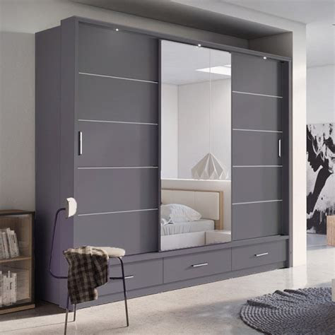 Elegant wood designer furniture collection with grey black lacquer . Sliding Wardrobes : Arizona Grey 250cm Sliding Wardrobe