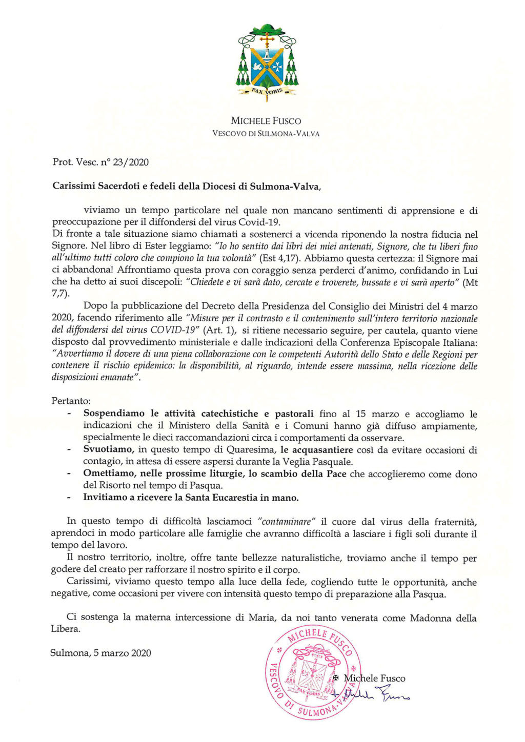 Lettera del Vescovo alla Diocesi - Diocesi di Sulmona-Valva