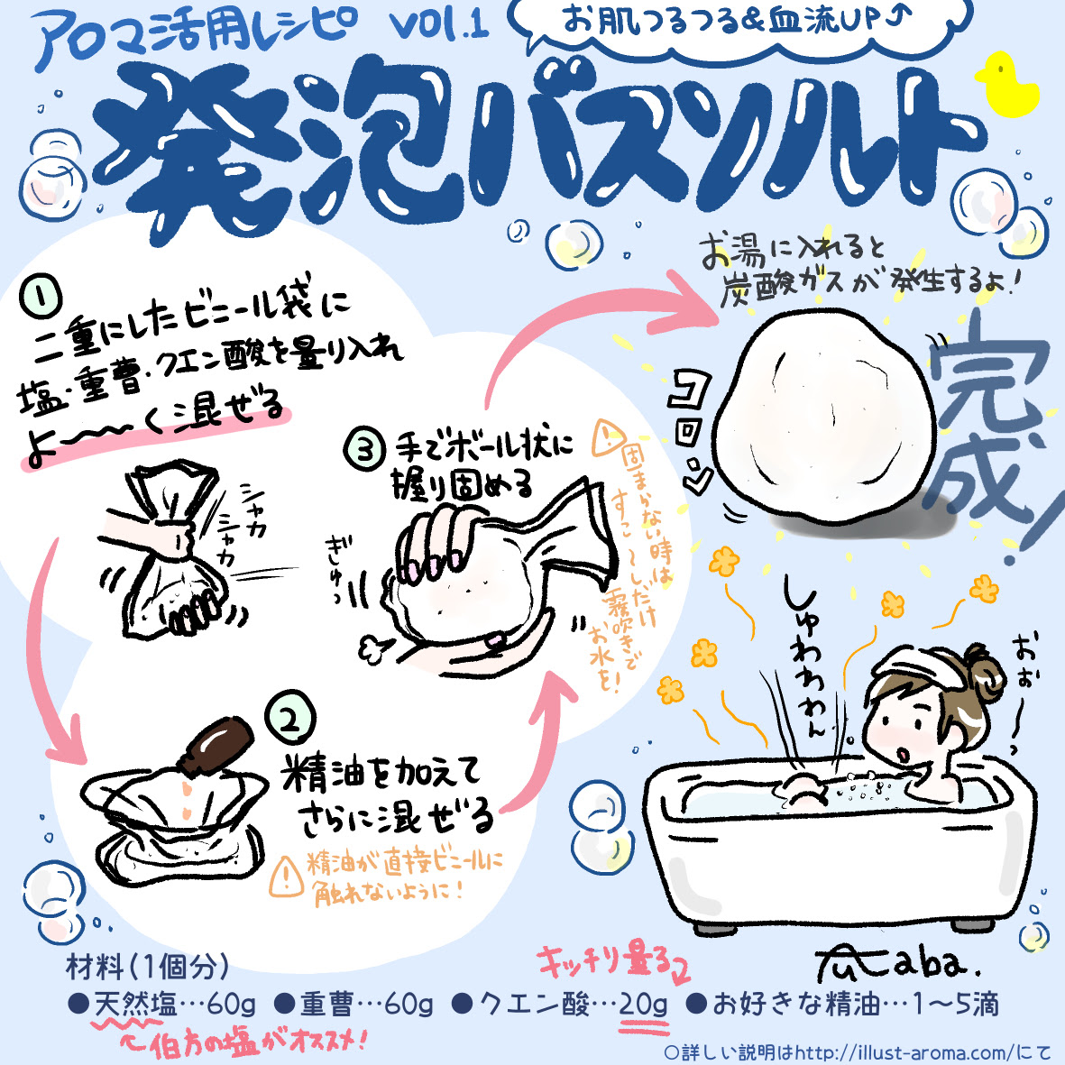 アロマ活用レシピvol 1 発泡バスソルト ４コマでわかる アロマテラピー