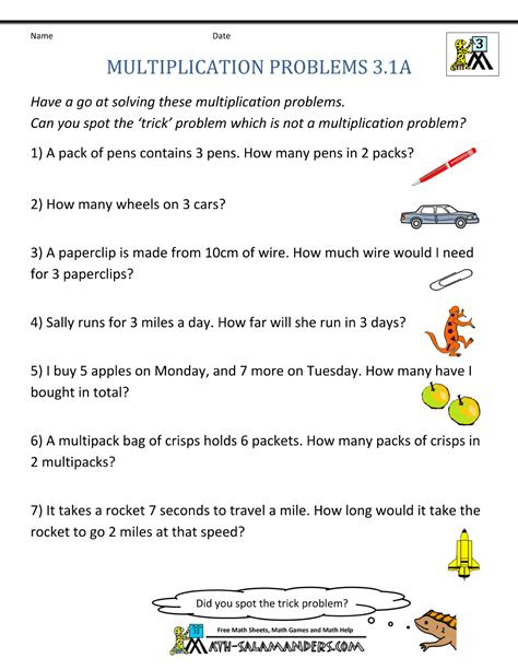 These math word problems may require multiplication or division to solve. printable multiplication and division word problems grade 3