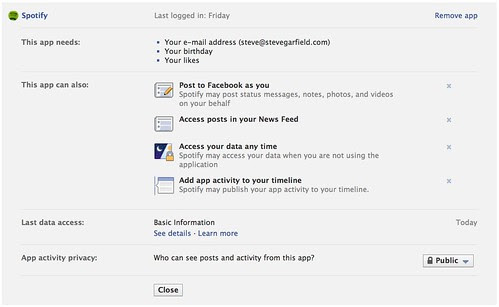Facebook Spotify App Settings by stevegarfield