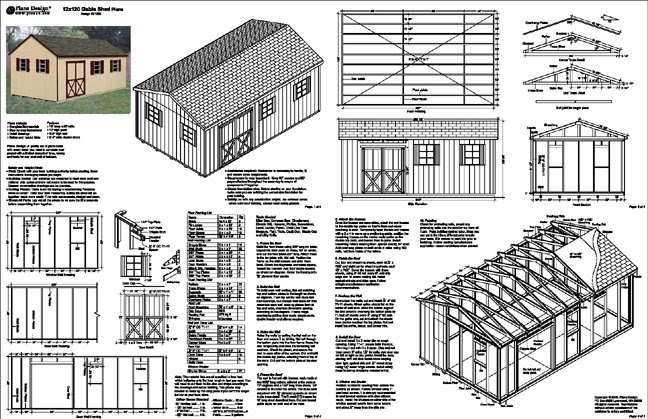 ... 20' Gable Backyard Storage Shed Plans, Material List #E1220 | eBay