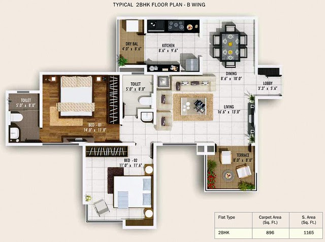 2 BHK Flat 896 Carpet + Terrace in B Wing, Pebbles II by Abhinav Group & Rainbow Housing, 2 BHK & 3 BHK Flats, behind DSK Toyota Showroom, at Bavdhan Budruk, Pune 411021