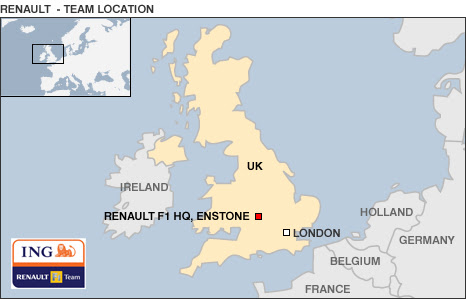 Map showing Renault's UK base