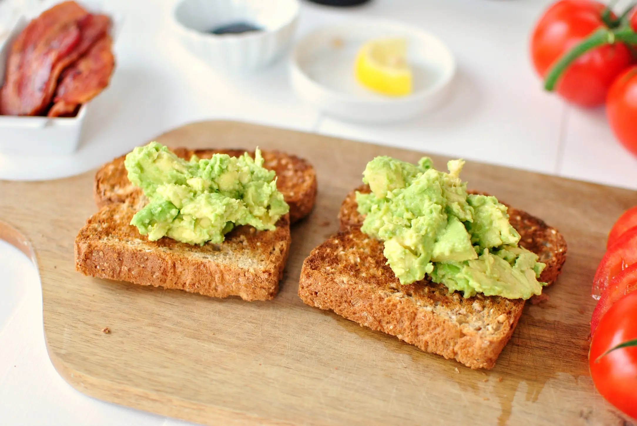 Healthy food menu in the form of whole wheat bread and avocado