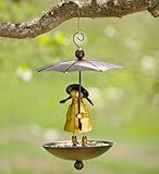 Handcrafted Metal Brolly Rain Girl Birdfeeder