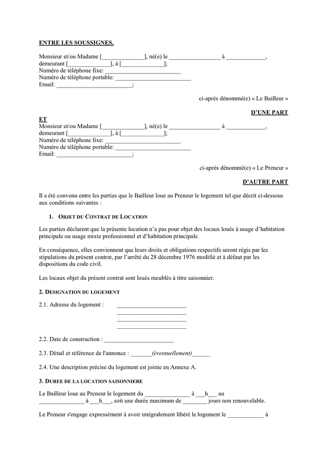 contrat de location telechargement gratuit documents  word  excel