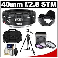 Canon EF 40mm f/2.8 STM Pancake Lens with Canon 2400 Case + 3 Filters + Hood + Tripod + Accessory Kit for Canon EOS 60D, 7D, 5D Mark II III, Rebel T3, T3i, T4i Digital SLR Cameras