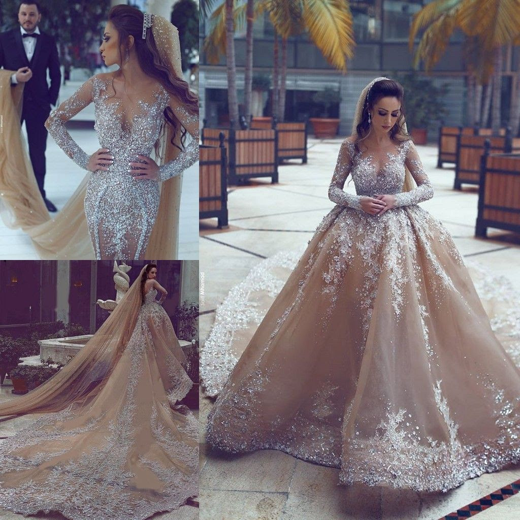 2019 Luxury Rhinestone Dubai Wedding Gowns With Detachable 2019 Luxury Rhinestone Dubai Wedding Gowns With Detachable