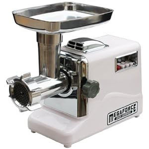 STX MEGAFORCE 3000 SERIES WITH "PATENT PENDING - COWL AIR INDUCTION COOLING SYSTEM" - 3000 WATT "PEAK OUTPUT POWER" - 3 SPEED - ELECTRIC MEAT GRINDER - 3 "STAINLESS STEEL" CUTTING BLADES - 3 "HARDENED STEEL" GRINDING PLATES - 1 "BEANER PLATE" (SAUSAGE STU