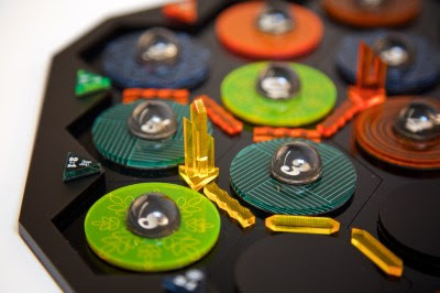 Closeup showing detail of cities, roads, tiles and numbered markers.
