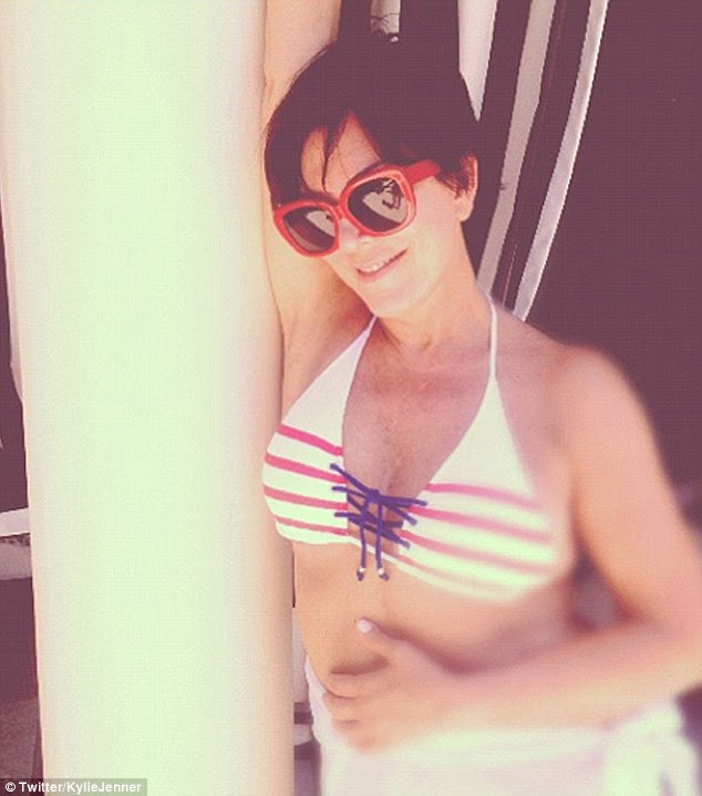 'Stylish Mom': Kylie Jenner shared this photo of her mother Kris wearing a red, white and blue bikini top 