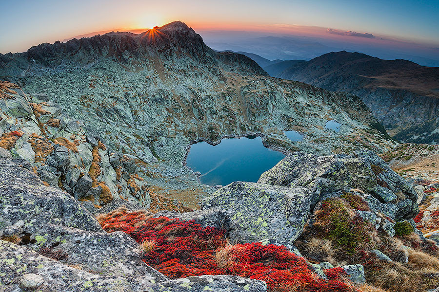 landscape, mountains, lake, sunset