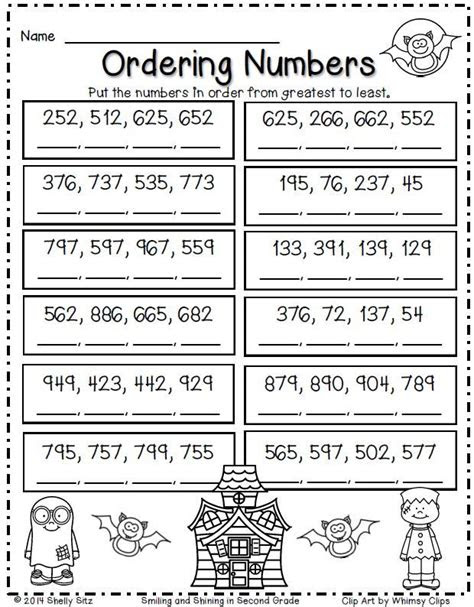  ordering numbers 2nd grade worksheet