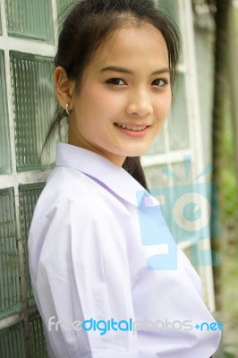 Portrait Of Thai High School Student Uniform Teen Beautiful Girl